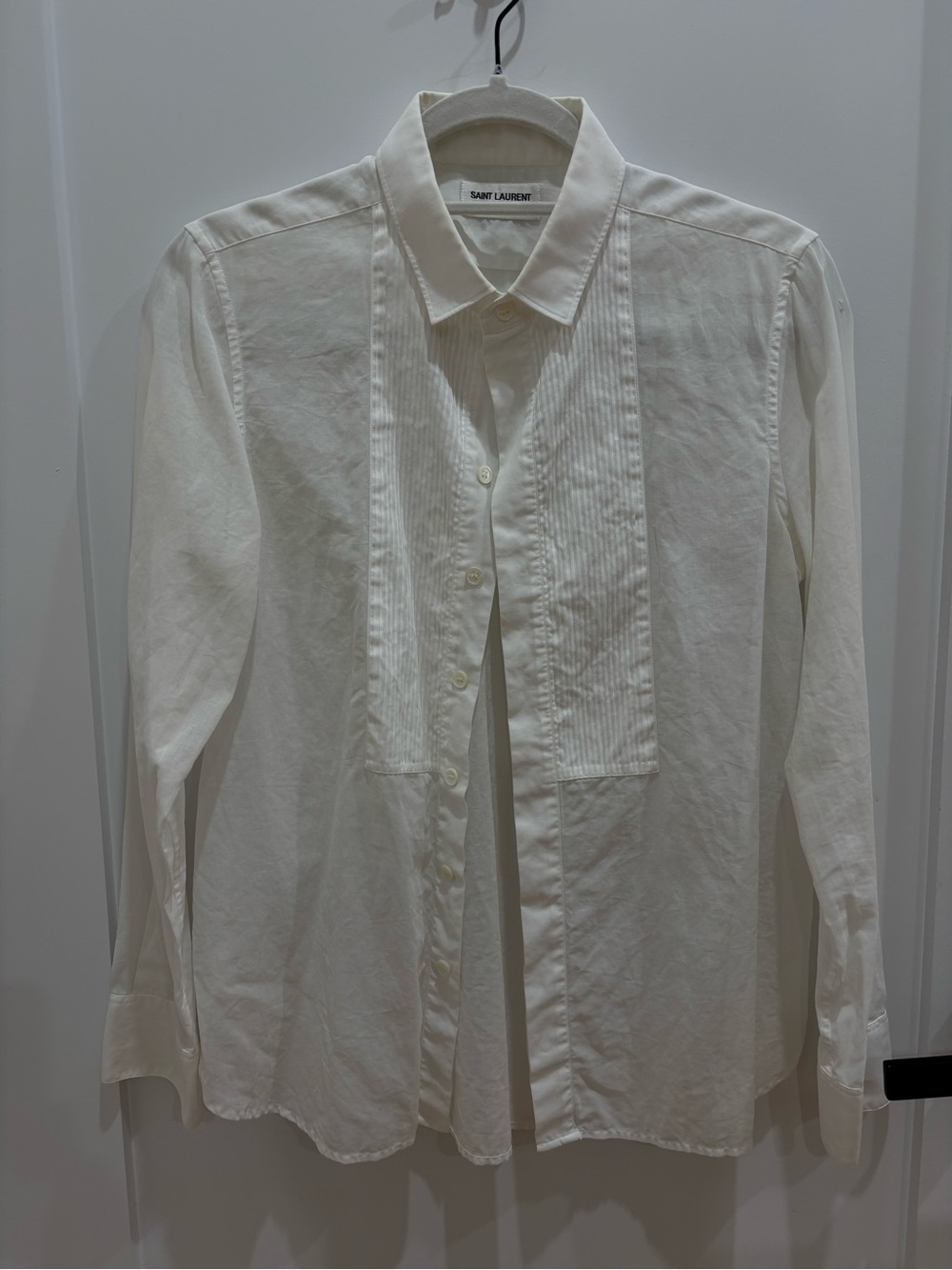 Saint Laurent Paris white sheer tuxedo shirt